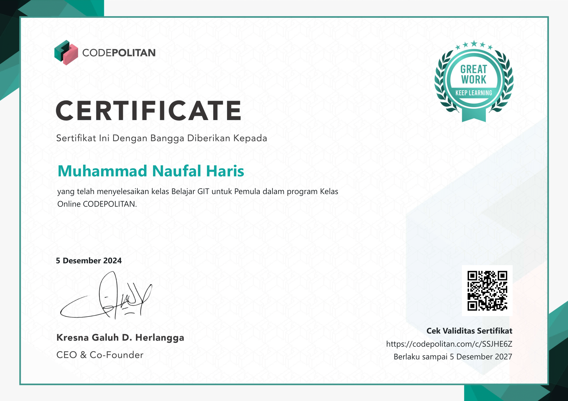 CodePolitan Git Certificate